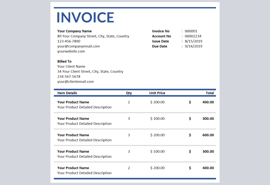 sales invoice template from Vencru