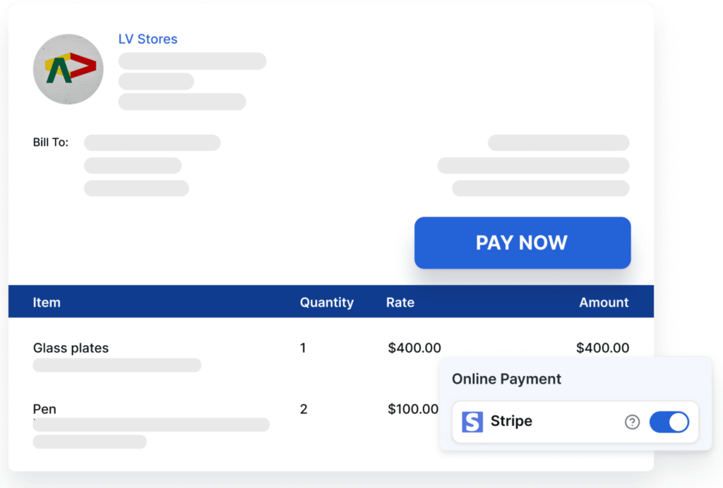 Invoice that accepts online payments from Stripe, Flutterwave, Paystack, and Paypal