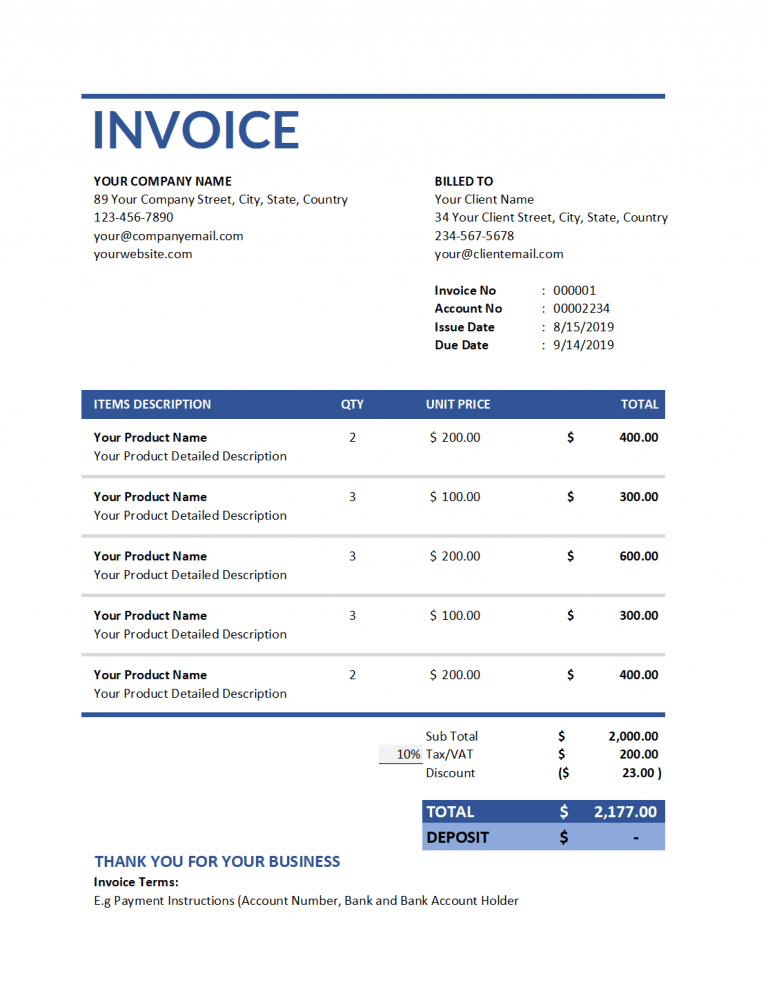 Free Invoice Templates Word Excel Google Docs Print Or Download