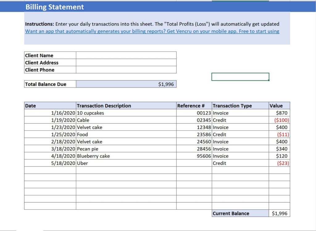 billing statements for customers by Vencru